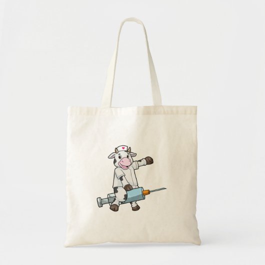Tote Bag Vache comme infirmière avec coeur et seringue (Devant)