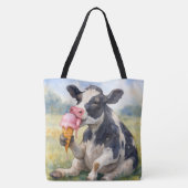 Tote Bag Vache d'aquarelle lèche un cône de glace (Dos)