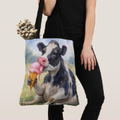 Tote Bag Vache d'aquarelle lèche un cône de glace (De près)