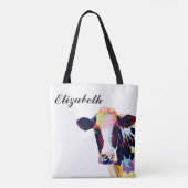 Tote Bag Vache d'art pop coloré personnalisée (Dos)