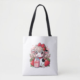 Tote Bag Vache de fraise Kawaii Anime Lait de fraise _6