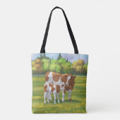 Tote Bag Vache de Guernesey et veau mignon dans les pâturag (Dos)
