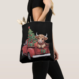 Tote Bag Vache de Noël Vache des Highlands dans une ferme