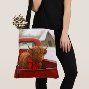 Tote Bag Vache des Highlands à Noël dans un vieux camion ro