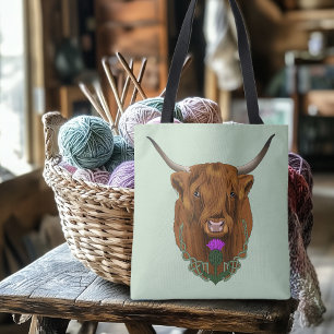 Tote Bag Vache Écossaise des Highlands Thistle Celtique Vio