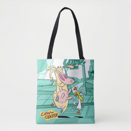 Tote Bag Vache et poulet à courir graphique (Devant)
