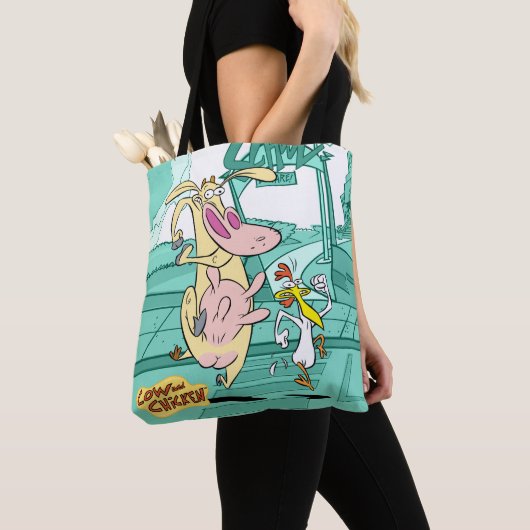 Tote Bag Vache et poulet à courir graphique (De près)
