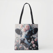 Tote Bag Vache Holstein dans les fleurs Agritourisme peintu (Devant)