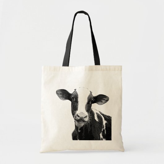 Tote Bag Vache laitière - veau noir et blanc de laiterie (Devant)