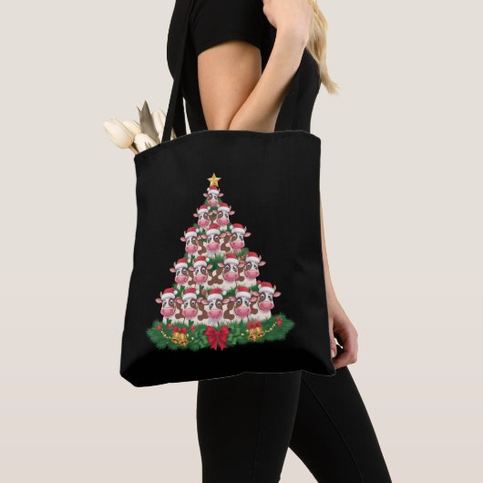 Tote Bag Vache Noël Arbre drôle Vache Lover Vache Noël (De près)