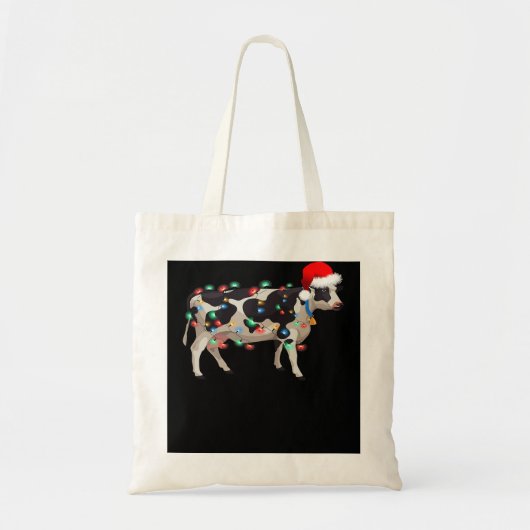 Tote Bag Vache Noël Heifer Santa Hat Christmas Lights Co (Devant)