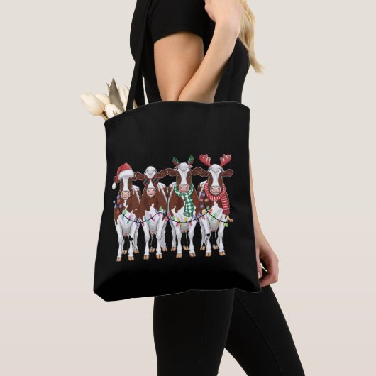 Tote Bag Vache Noël Vache Louvain Cadeau Vacances ferme (De près)
