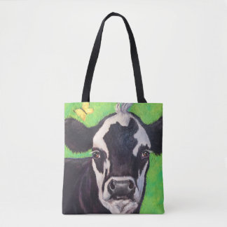 Tote Bag Vache noire et blanche avec Kelly Green