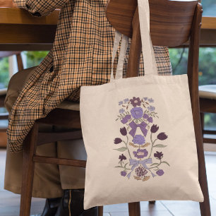 Tote Bag Vaches et fleurs pourpres Floral