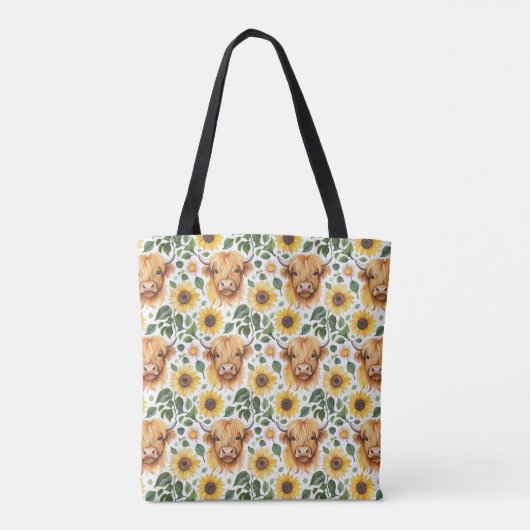 Tote Bag Vaches Highland et fleurs de tournesol jaune (Dos)