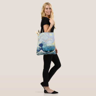 TOTE BAG VAGUE DE KANAGAWA DANS FOND DE NUIT ÉTOILÉE