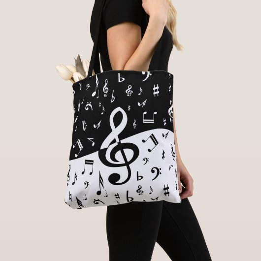 Tote Bag Vague élégante de clef triple noire et blanche (De près)