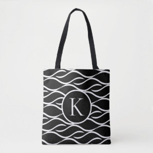 Tote Bag Vague noire et blanche avec Monogramme personnalis