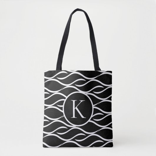 Tote Bag Vague noire et blanche avec Monogramme personnalis (Devant)