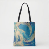 Tote Bag Vagues abstraites colorées géométriques bleues (Devant)