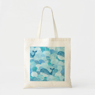 Tote Bag Vagues, baleine, texture bleu enfantine