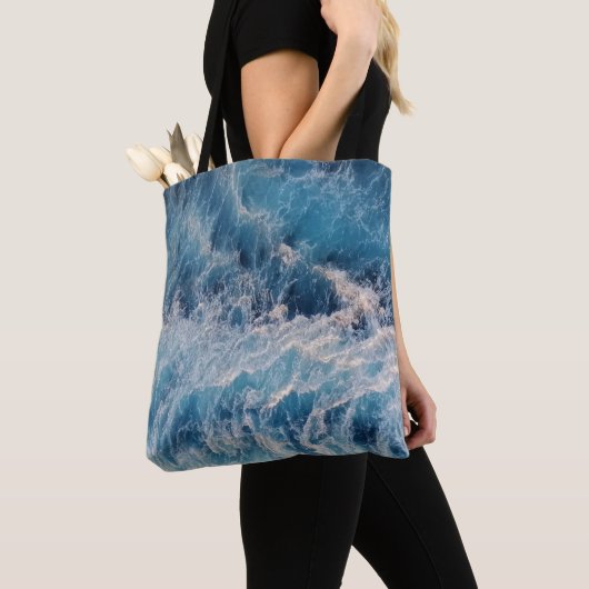 Tote Bag Vagues bleu océan (De près)