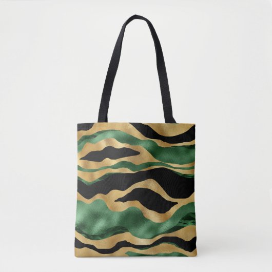 Tote Bag Vagues de Parties scintillant noire en or vert (Devant)