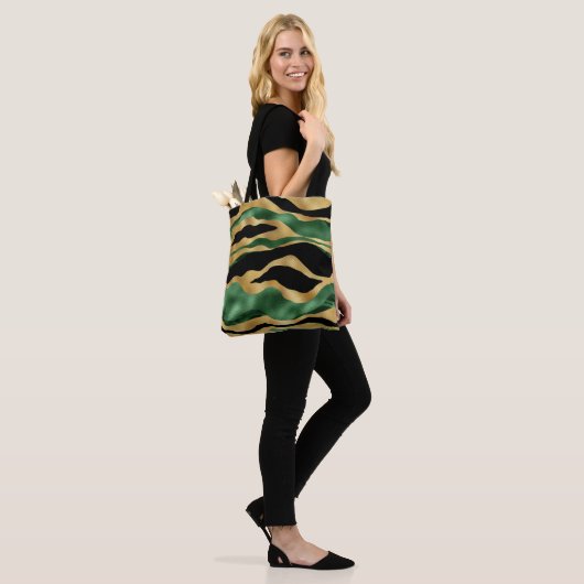 Tote Bag Vagues de Parties scintillant noire en or vert (Sur le modèle)