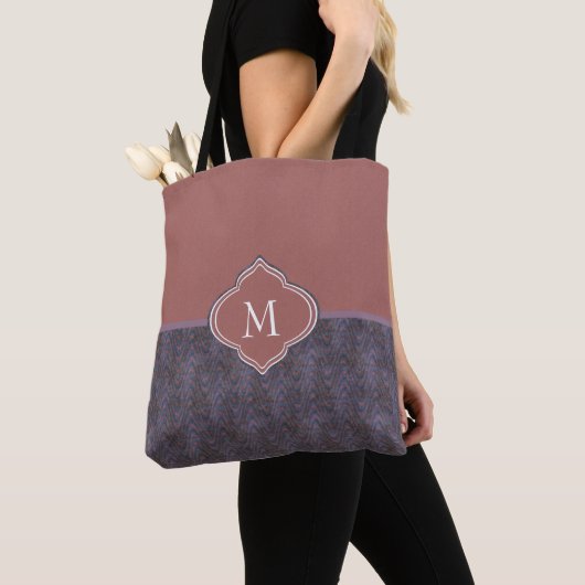 Tote Bag Vagues de rouille bleu pourpre foncé monogramme (De près)