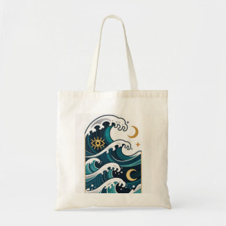 Tote Bag Vagues et lune avec œil