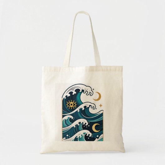Tote Bag Vagues et lune avec œil (Devant)