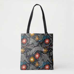 Tote Bag Vagues florales Abstraites sur noir