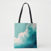 Tote Bag Vagues fluides sarcelle et blanc Abstrait (Devant)