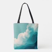 Tote Bag Vagues fluides sarcelle et blanc Abstrait (Dos)