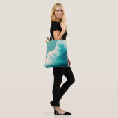 Tote Bag Vagues fluides sarcelle et blanc Abstrait (Sur le modèle)