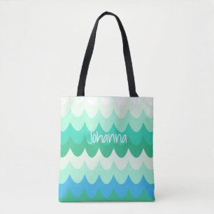 Tote Bag Vagues géométriques bleues, vertes et Turquoises