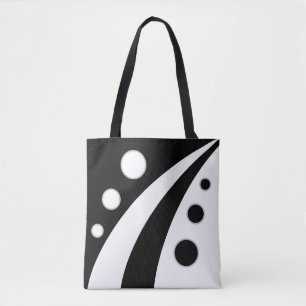 Tote Bag Vagues noires et blanches abstraites avec cercles