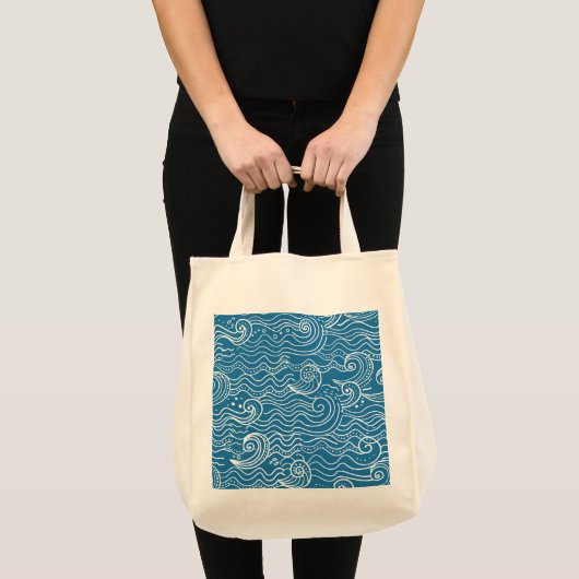 Tote Bag Vagues océaniques bleues et blanches (Devant (produit))