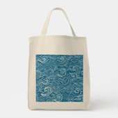 Tote Bag Vagues océaniques bleues et blanches (Dos)