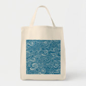 Tote Bag Vagues océaniques bleues et blanches (Devant)
