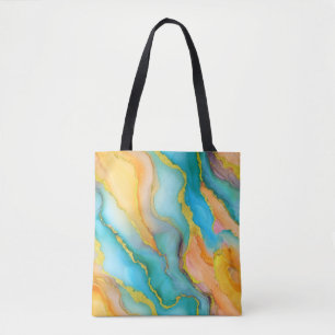 Tote Bag Vagues océaniques dans un motif sarcelle et jaune-