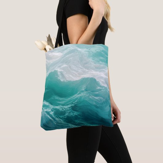 Tote Bag Vagues océaniques sarcelle abstraites (De près)