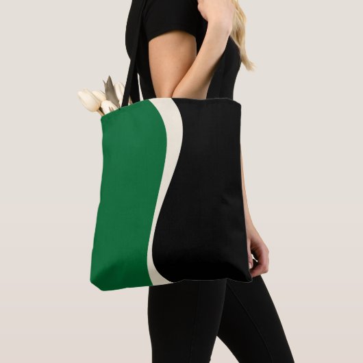 Tote Bag Vagues simples 2 en vert, crème et noir (De près)