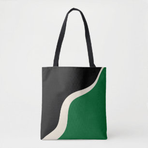 Tote Bag Vagues simples 3 en vert, crème et noir