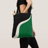 Tote Bag Vagues simples 3 en vert, crème et noir (De près)