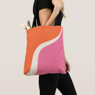 Tote Bag Vagues simples 3 - rose, orange et crème