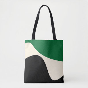 Tote Bag Vagues simples 4 en vert, crème et noir