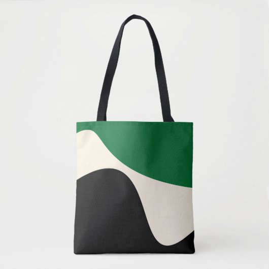 Tote Bag Vagues simples 4 en vert, crème et noir (Devant)
