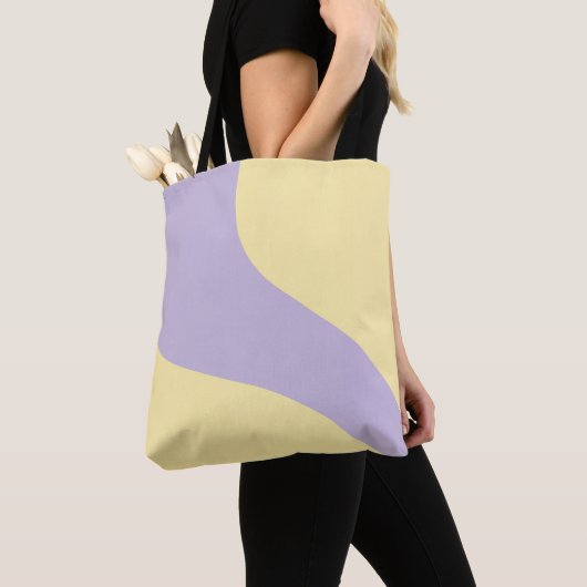 Tote Bag Vagues simples en jaune pastel et violet (De près)