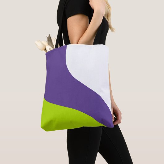 Tote Bag Vagues simples en vert lime et violet (De près)